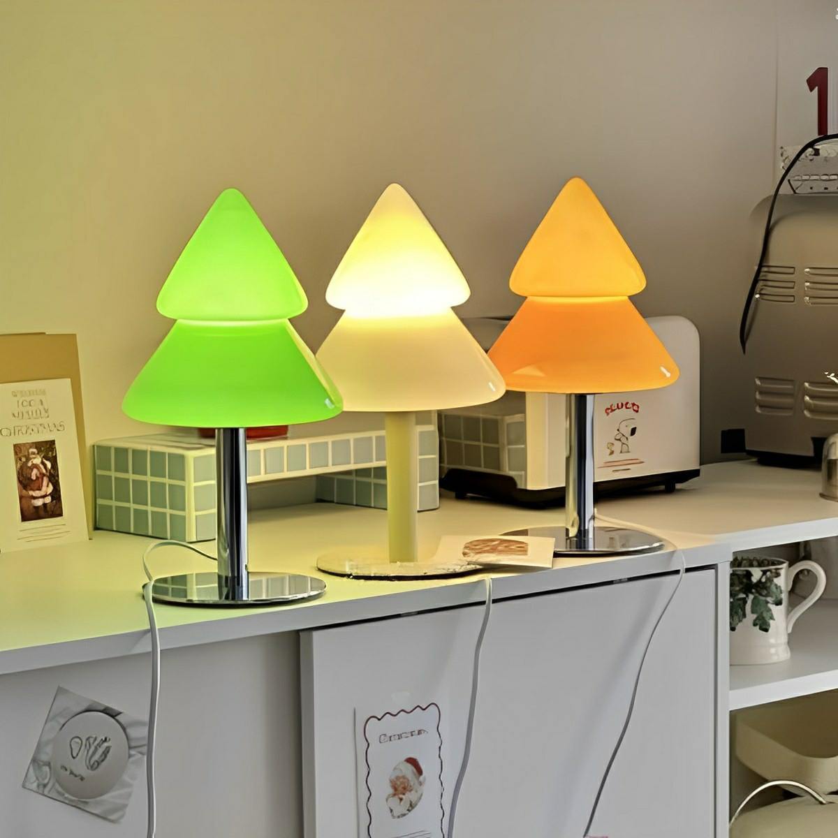 Modern Christmas Tree Glass LED Table Lamp Plug In