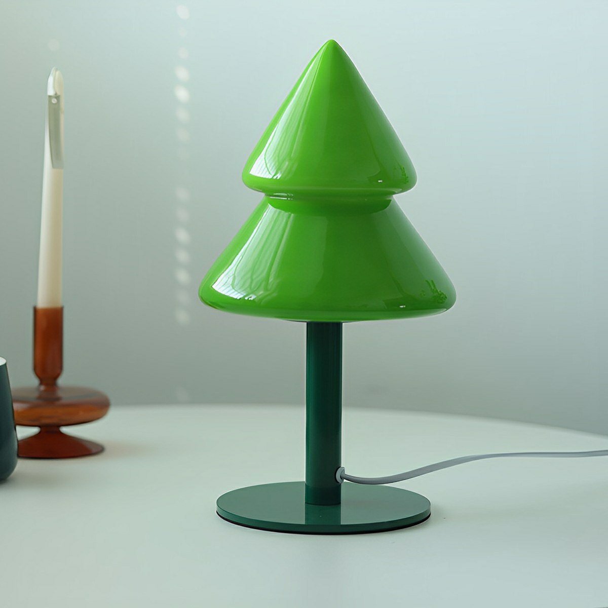 Modern Christmas Tree Glass LED Table Lamp Plug In