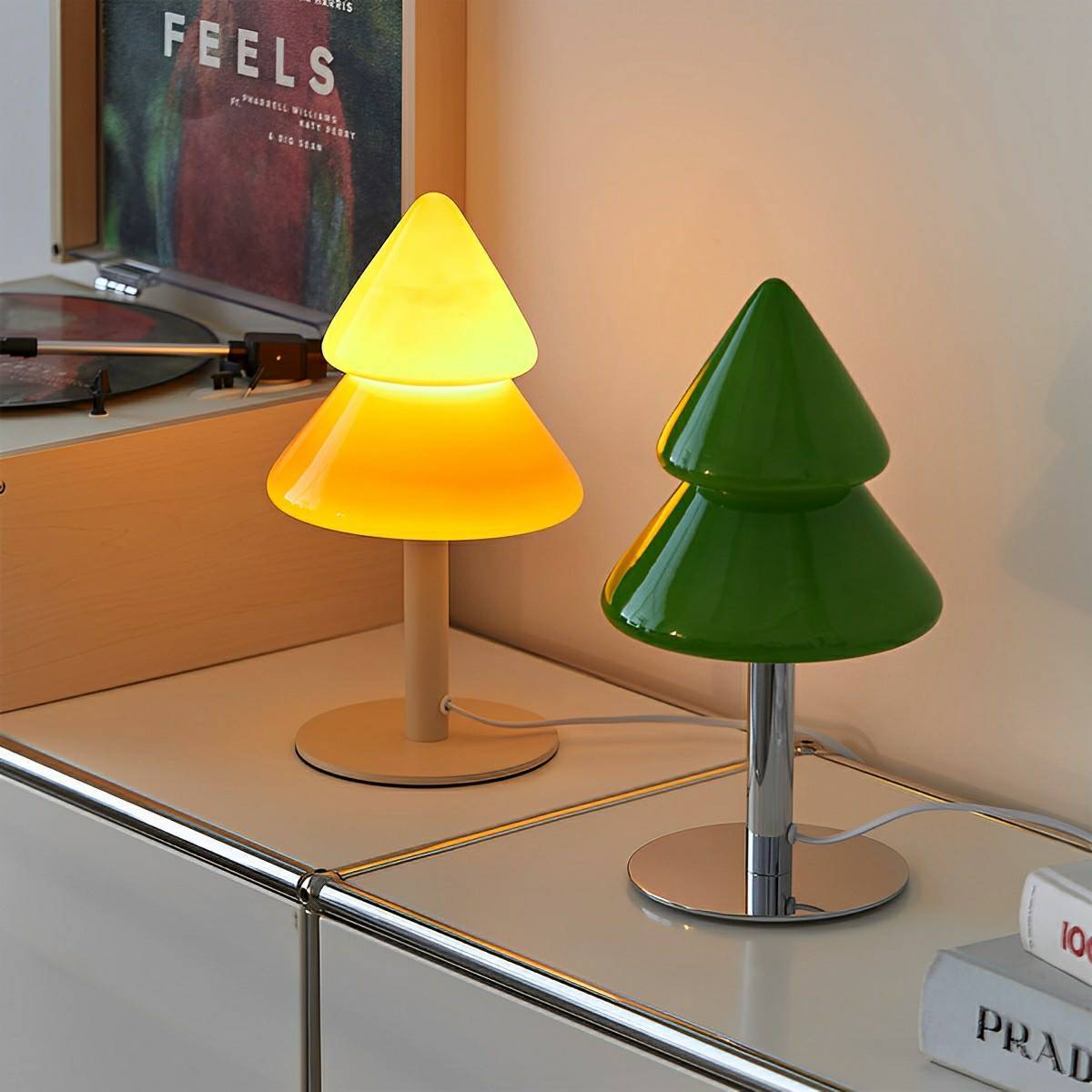 Modern Christmas Tree Glass LED Table Lamp Plug In