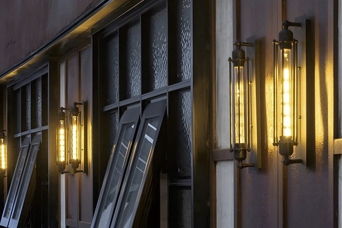 Decorative wall lights on a textured wall